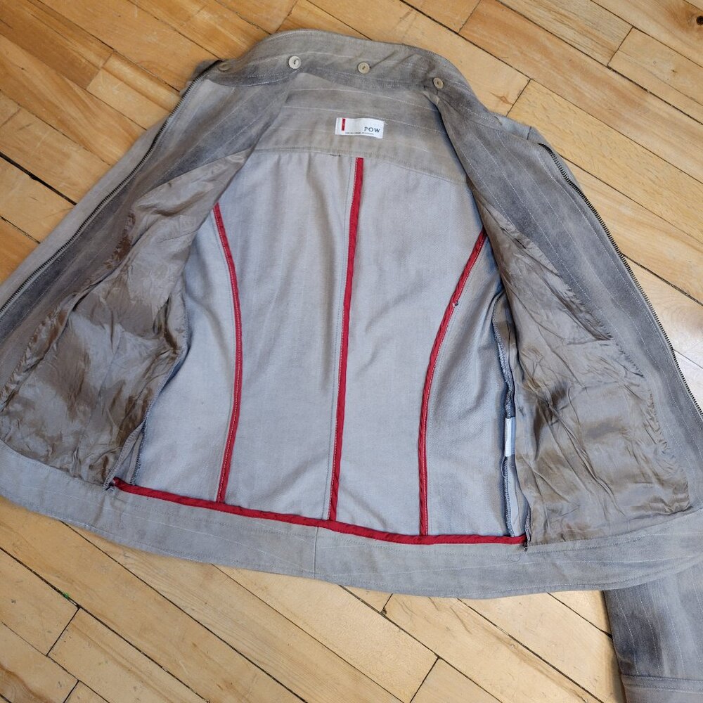 POW Andy The-Anh‎ - Made in Canada Gray Linen Moto Jacket Size 6 - Picture 3 of 7